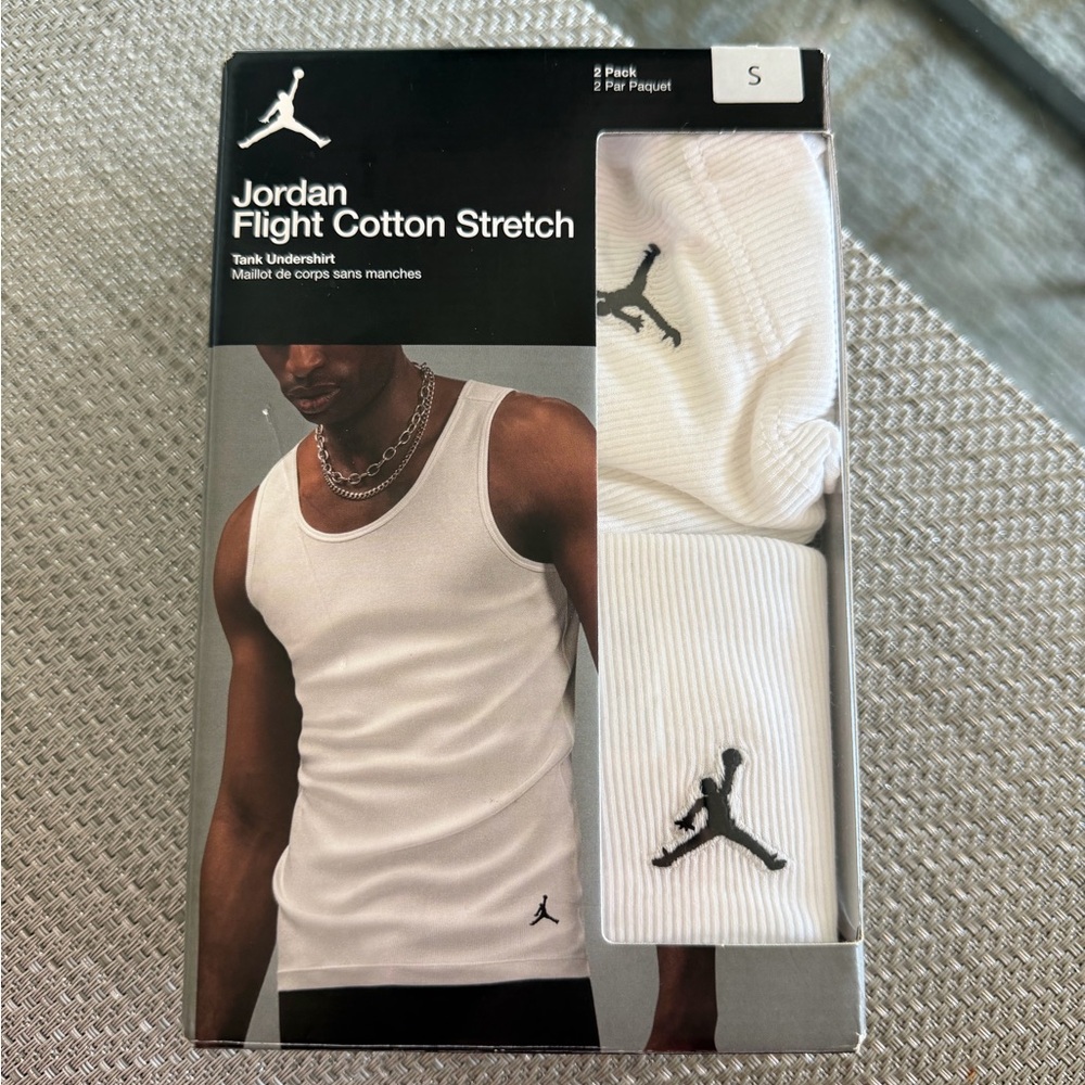 Jordan White Cotton Stretch Tank Undershirts — 2-Pack